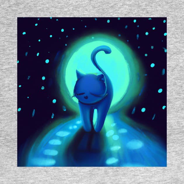 Blue Cat Takes a Cool Stroll in the Moonlight by Star Scrunch